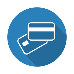 Flat white Credit Card Payment web icon with long drop shadow on
