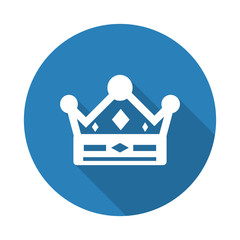 Flat white Crown web icon with long drop shadow on blue circle
