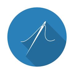 Flat white Needle web icon with long drop shadow on blue circle