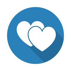 Flat white Love Sign web icon with long drop shadow on blue circ