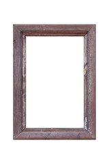 Empty vintage wood photo frame isolated on white background