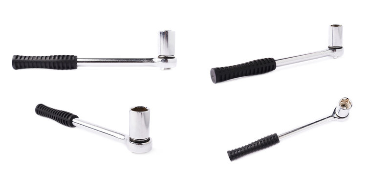 Set of socket wrench over white isolated background