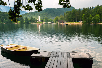 Colorful lake Bohinj-Slovenia - obrazy, fototapety, plakaty