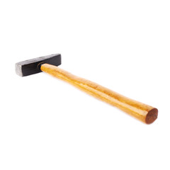 Big metal hammer over white isolated background