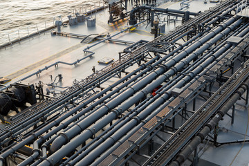 Tanker cargo deck with pipeline - background.