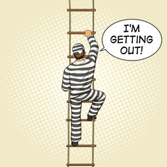 Prisoner crawling on a rope ladder pop art vector