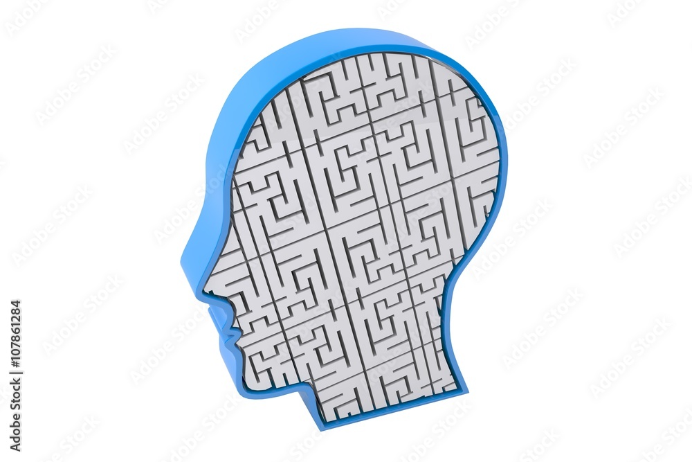 Poster composite image of maze brain in head