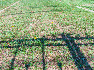 The door 's shadow on green grass