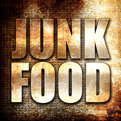 junk food, written on vintage metal texture