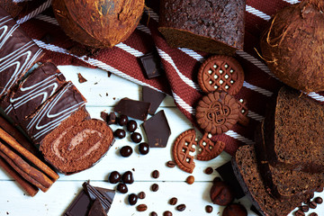 Many different chocolates and cookies