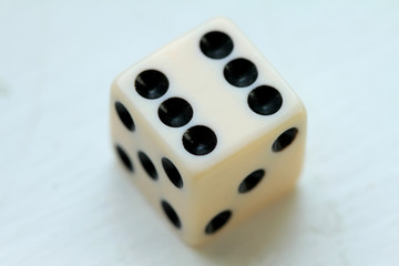 White dice wining six points close up macro photo
