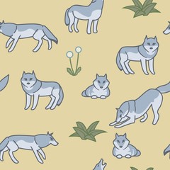 Wolves. Seamless pattern. Vector illustration.
