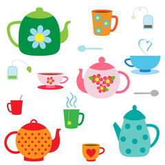 Vector set of teapots and cups