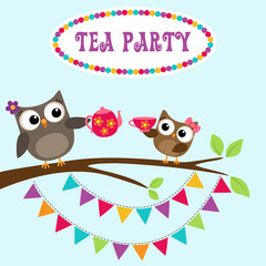 Obraz premium Tea party invitation with cute owls