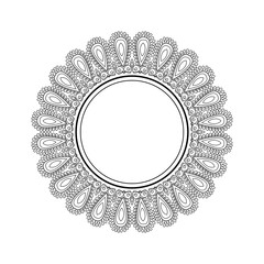 Vector beautiful frame with place for text. Black and white mandala pattern with ethnic indian ornament