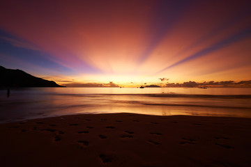 Beautiful sunset at Seychelles beach