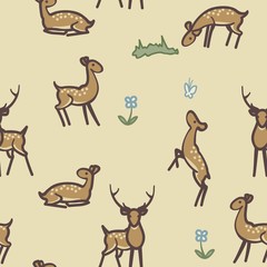 Deer. Seamless pattern. Vector illustration.