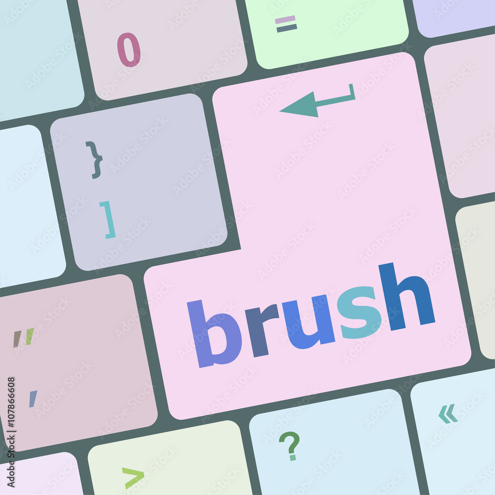 Poster button with brush word on computer keyboard keys vector illustration
