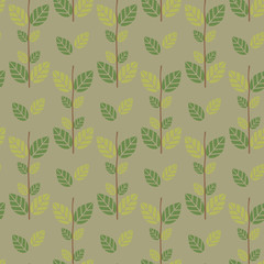 Seamless green leaves pattern background, editable color backgroud