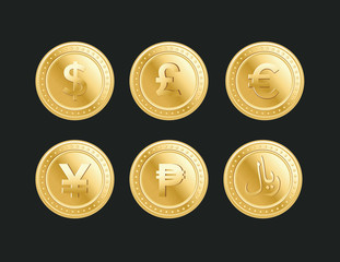 set of the currency golden isolated finance coin icons