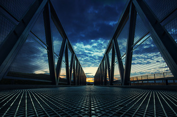 iron bridge at sunset