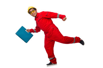 Man in coveralls isolated on white