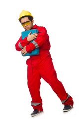 Man in coveralls isolated on white