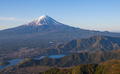 Mountain Fuji and Lake Kawaguchiko in morning