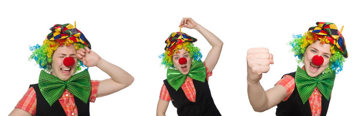 Female clown isolated on white