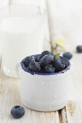 Blueberries in white mug