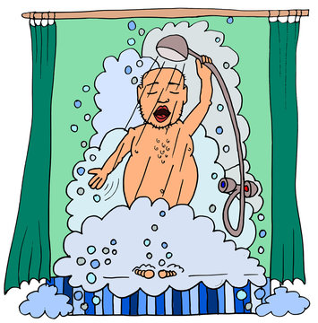 Cartoon man taking a shower