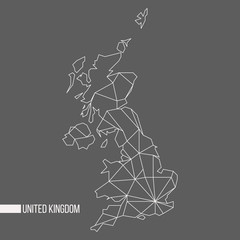 Abstract polygonal geometric United Kingdom, England, Scotland, Wales, Northern Ireland minimalistic map isolated on grey background
