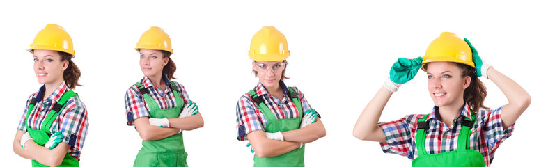 Woman builder isolated on the white