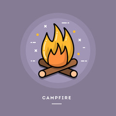 Campfire, flat design thin line banner, usage for e-mail newsletters, web banners, headers, blog posts, print and more