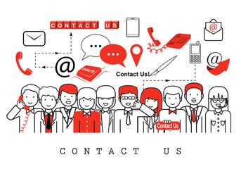 Business People-Contact Us-On White Background-Vector Illustration,
Graphic Design.Business Concept And Content For Web,Websites,Magazine Page,Print,Presentation Templates And Promotional Materials