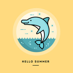 Hello summer, flat design thin line banner, usage for e-mail newsletters, web banners, headers, blog posts, print and more