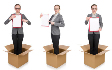 Fototapeta premium Composite image of woman with boxes on white