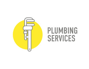 Plumbing repair wrench line flat icon. Logo concept for plumbers