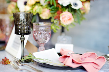 Table set for wedding reception