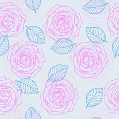 seamless graphic contour roses pink pattern