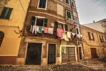 laundry line in an old town