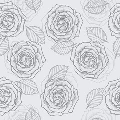 seamless graphic contour roses gray pattern