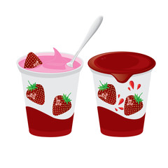 illustration. fruit yogurt on white background.strawberry yogurt.