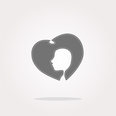 vector icon with heart and woman head. Web Icon Art. Graphic Icon Drawing