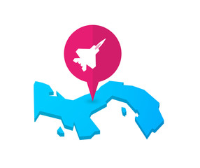 Map of Panama with a map marker and a combat plane