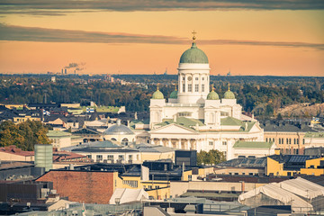 Fototapeta na wymiar Aerial view on Cathedral in the Old Town of Helsinki, Finland