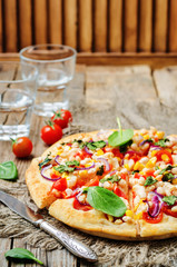 white beans, spinach, corn and tomato pizza with white beans cru