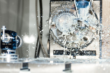 Processing / milling process of metal detail on CNC machine for heavy industry