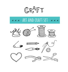 Handmade, crafts workshop icons. Hand drawn illustrations