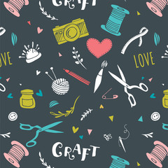 Handmade, crafts patterns and hand drawn background
